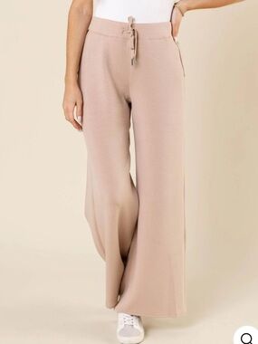 SPANX Ultra Soft Airluxe Wide Leg Drawstring Pants in Taupe/Beige